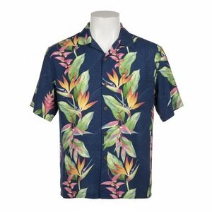 Hilo Hatties Hawaiian Original Tropical Aloha Shirt Bird Of Paradise Blue Medium